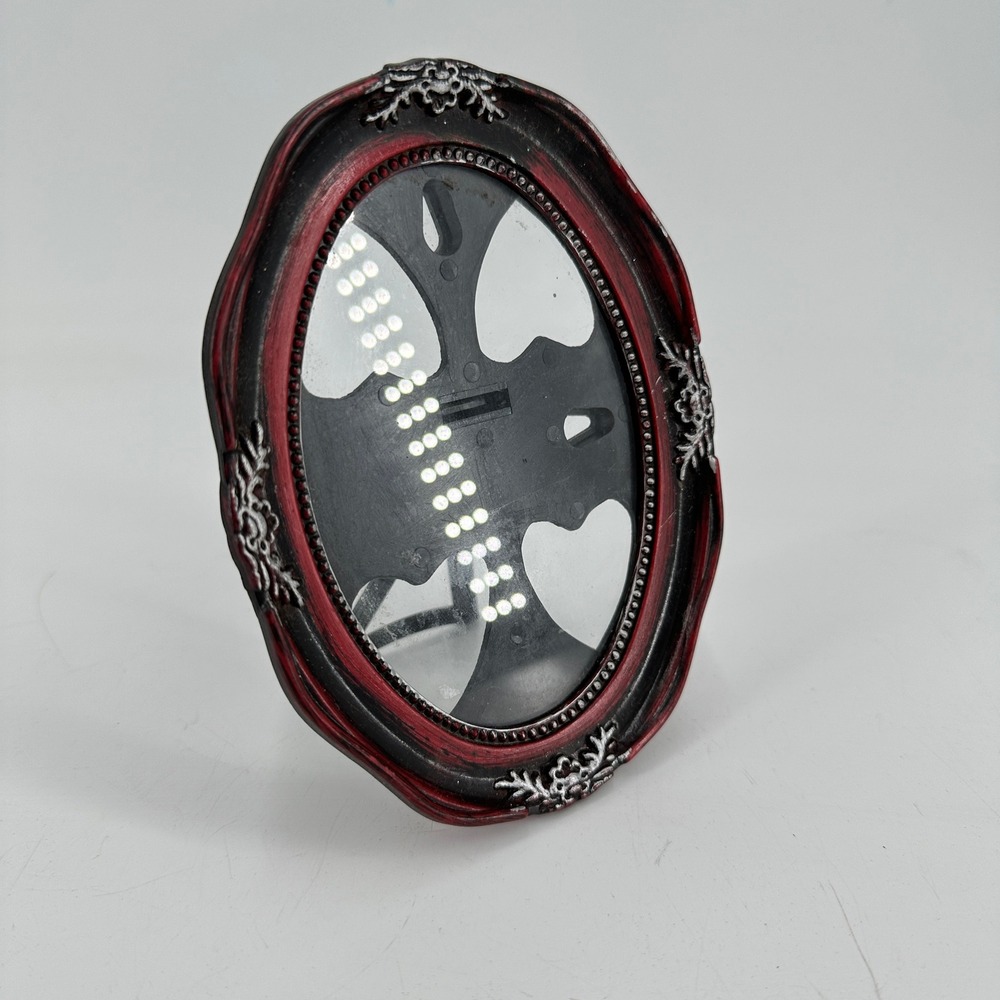 Gothic Red Black Distressed Oval Picture Frame Ornate Silver Accents Tabletop
